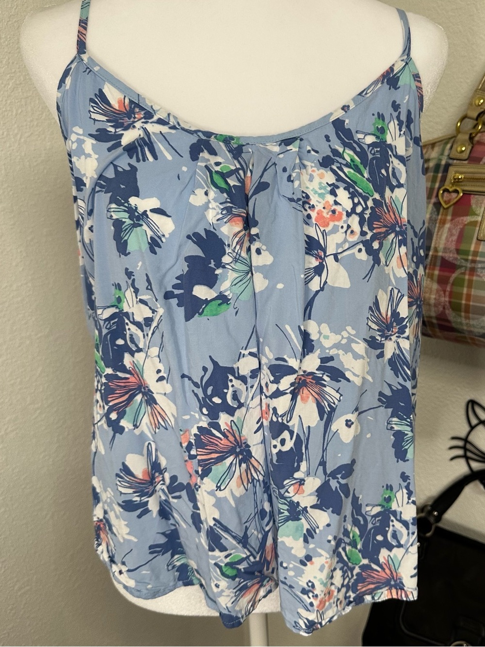 ambrielle large Women’s Floral blue white Patterned Sleeveless Tank Top Dress